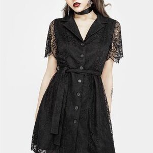 Disturbia Black Lace Mini Shirt Dress